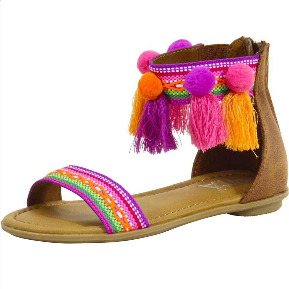 MIA Kids Little Girl's Suri Wheat Nova Suede Pom Pom Sandals Shoes Sz 4